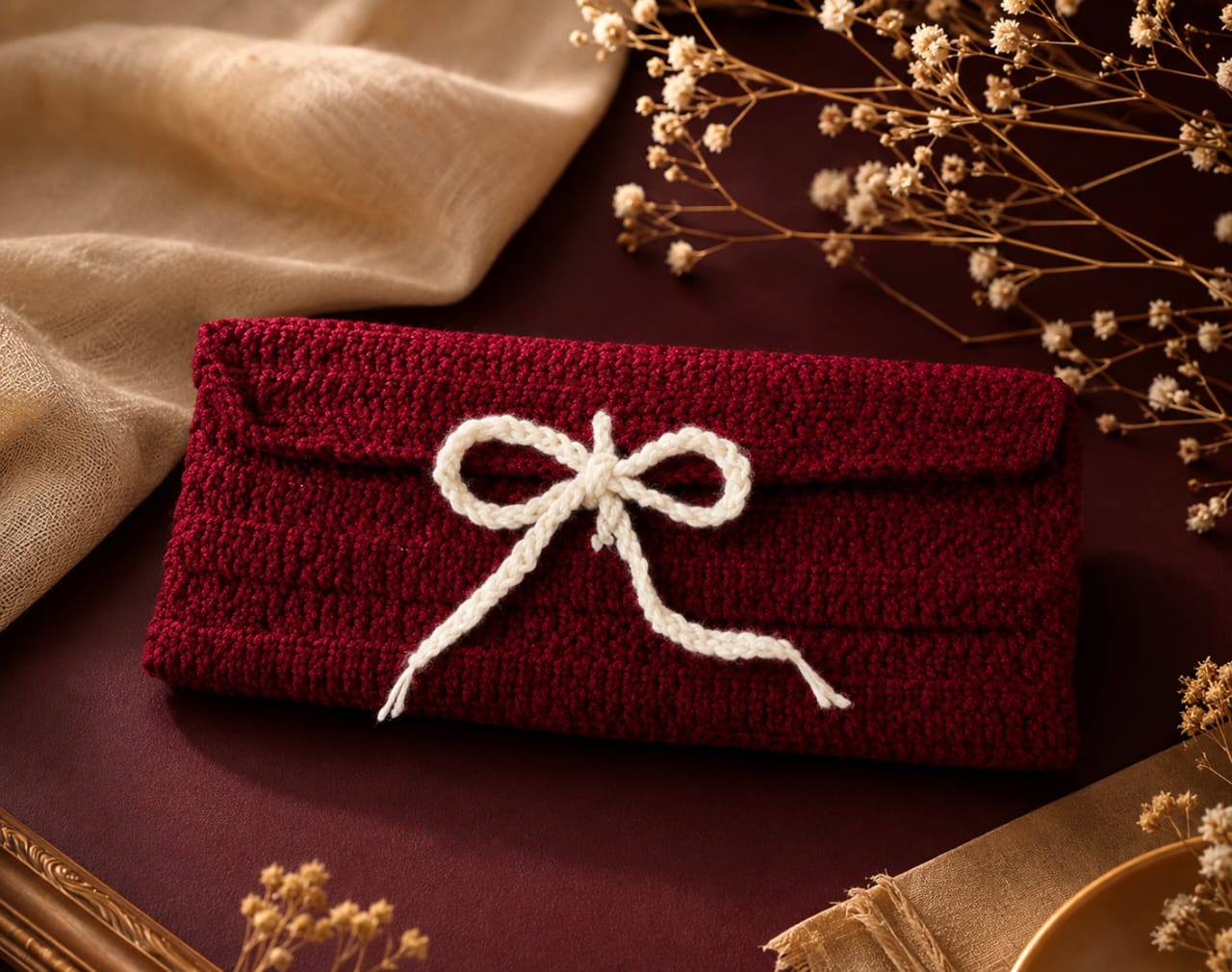 Handmade Crochet Clutch Bag with Bow