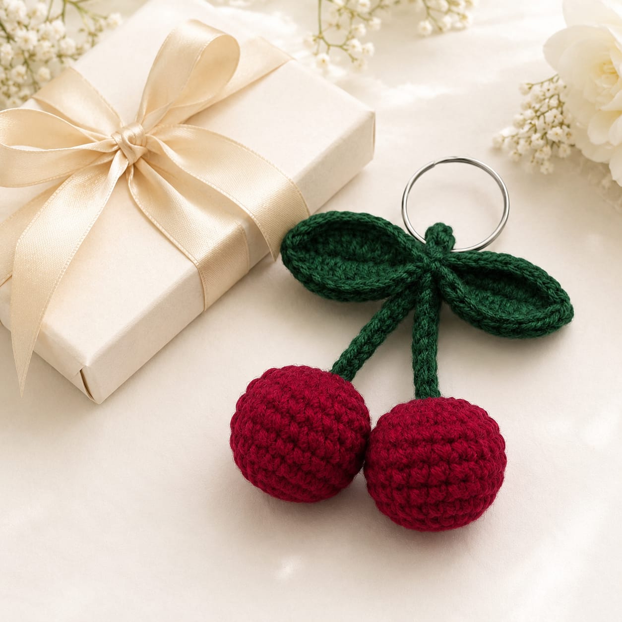 Handmade Crochet Cherry Keychain