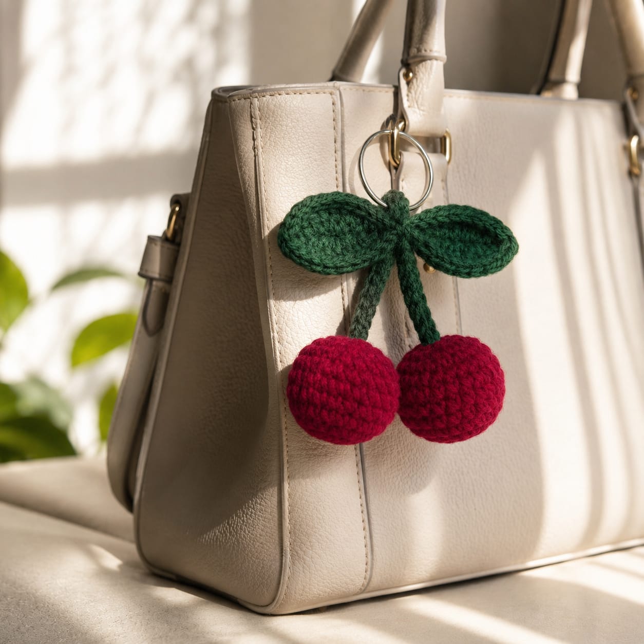 Handmade Crochet Cherry Keychain