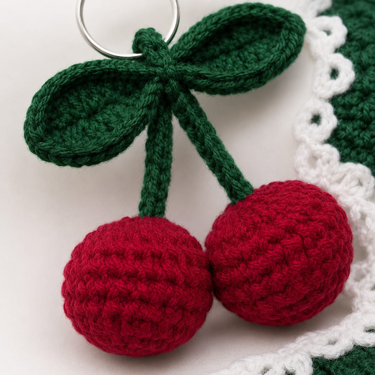 Handmade Crochet Cherry Keychain