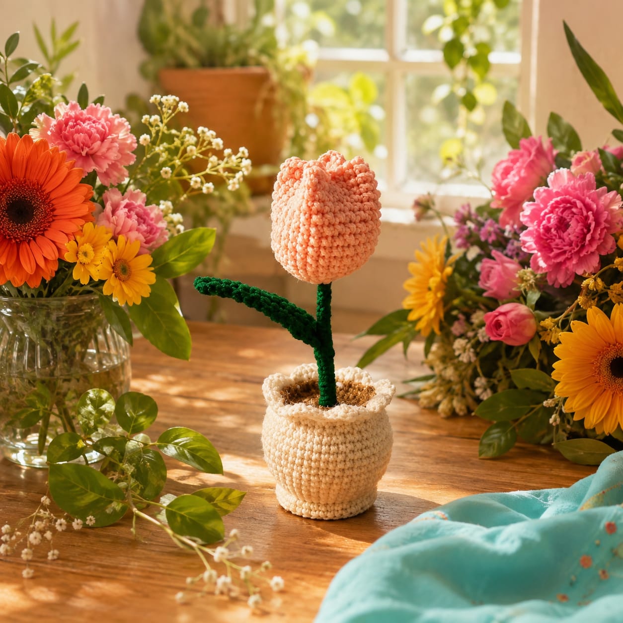 Handmade Crochet Tulip Flower Pot