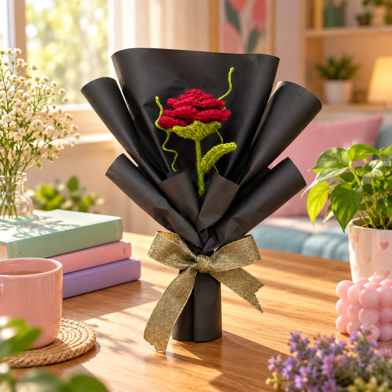 Handmade Crochet Rose Bouquet.