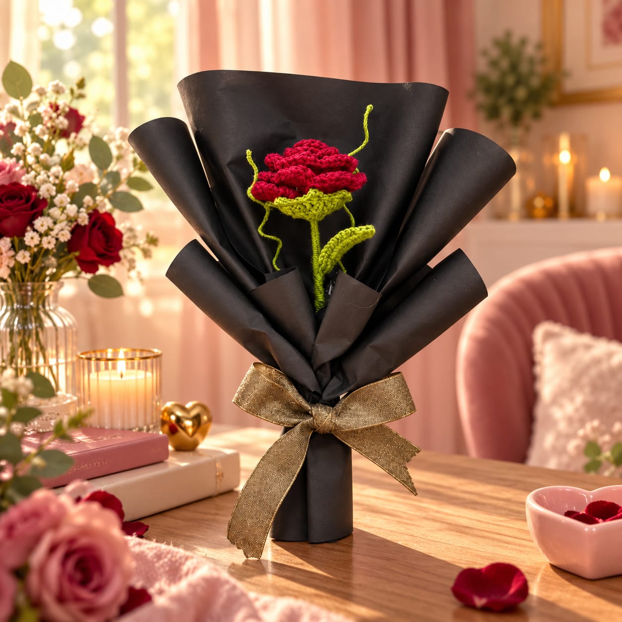 Handmade Crochet Rose Bouquet.