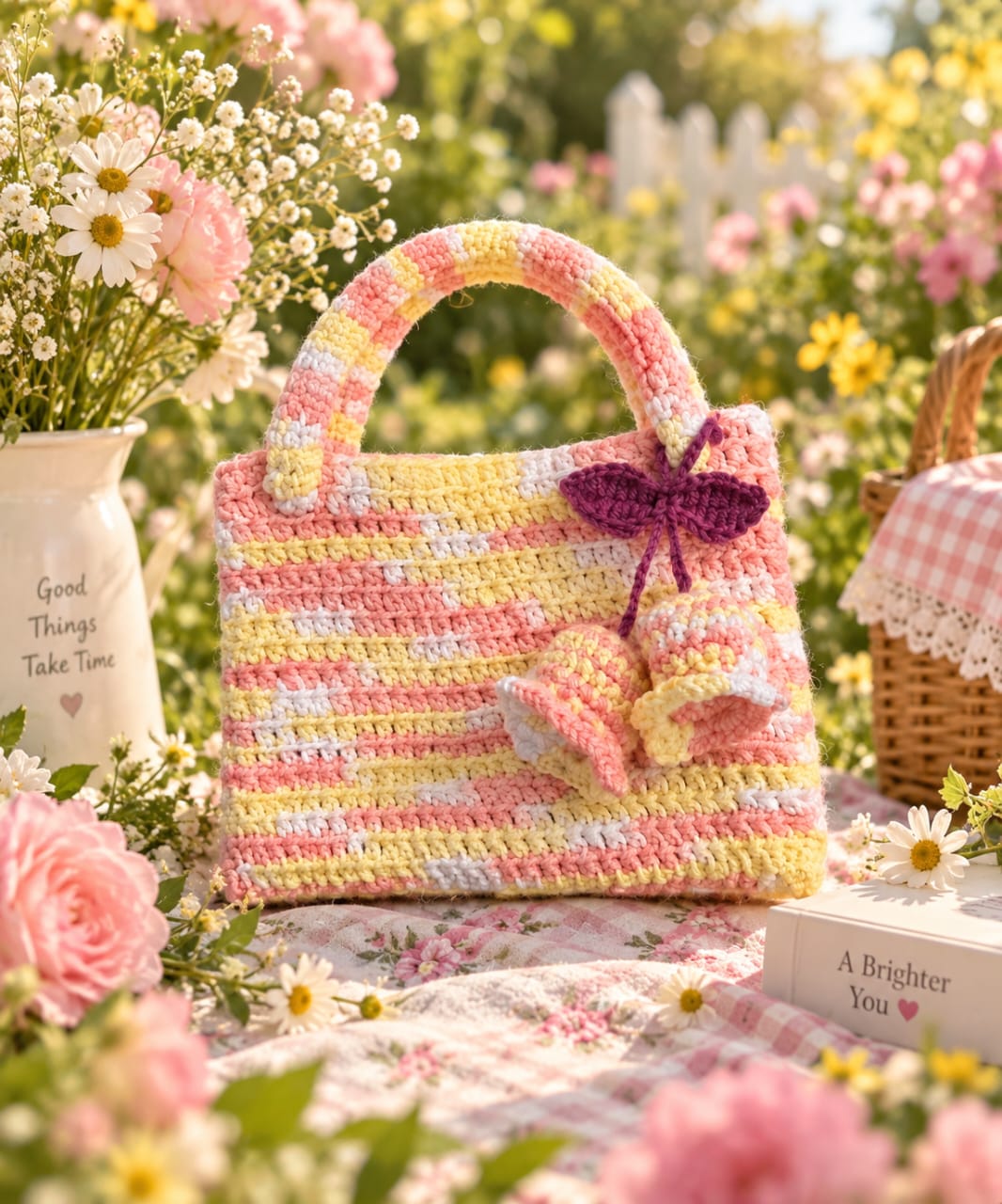 Handmade Crochet Butterfly Tote Bag