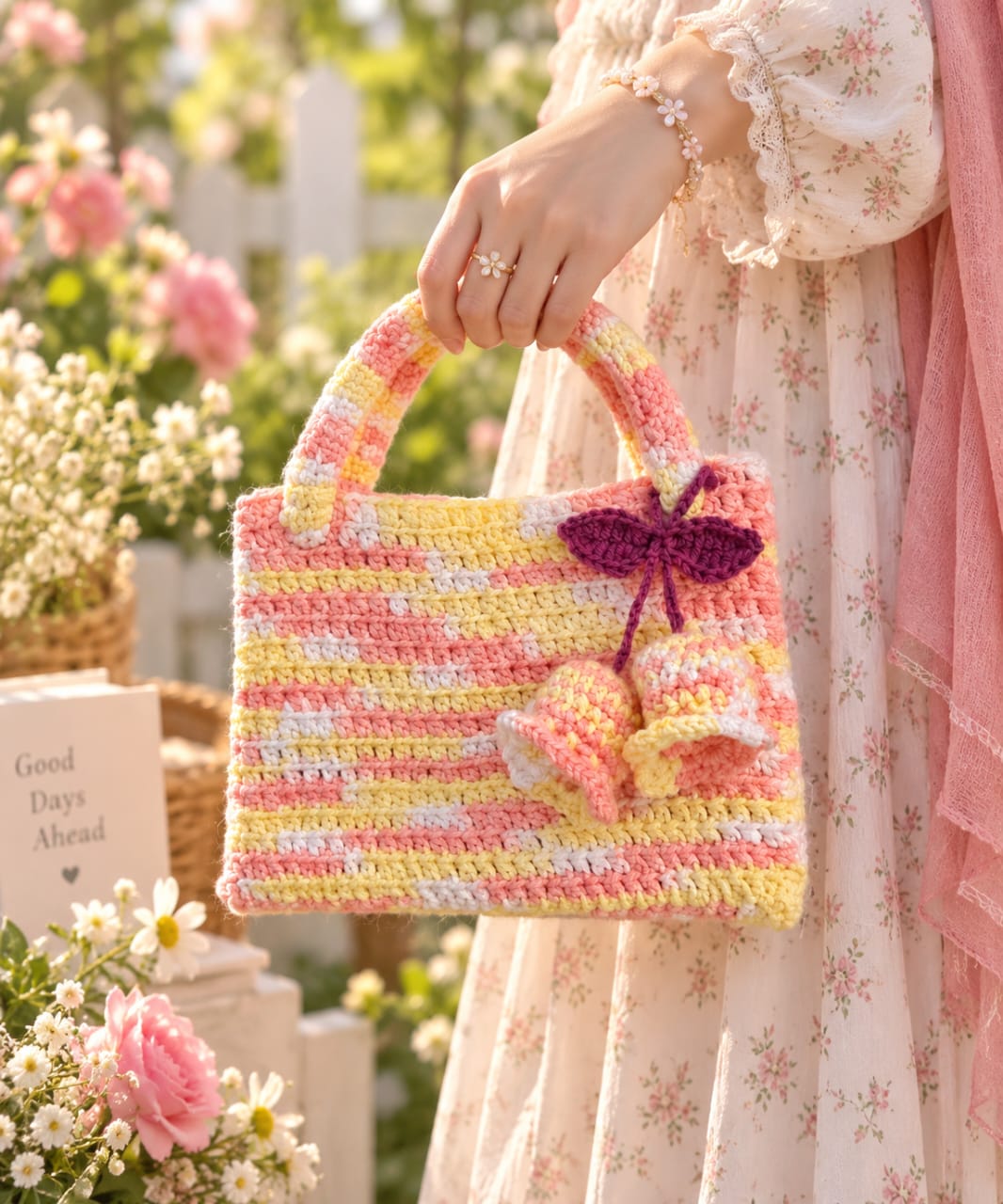 Handmade Crochet Butterfly Tote Bag