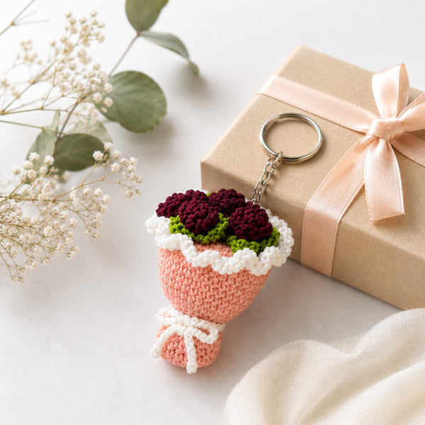Handmade Crochet Rose Bouquet Keychain