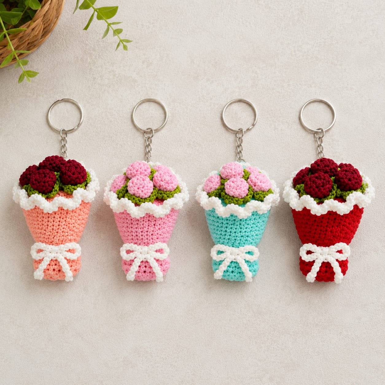 Handmade Crochet Rose Bouquet Keychain
