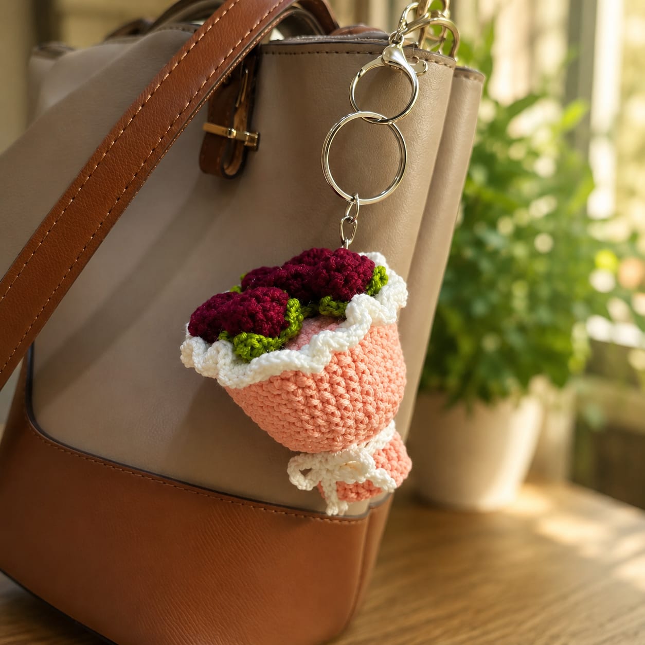 Handmade Crochet Rose Bouquet Keychain