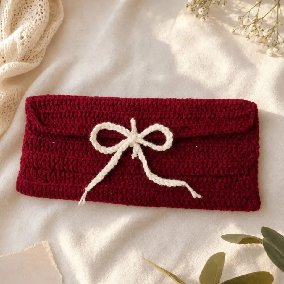 Handmade Crochet Clutch Bag with Bow