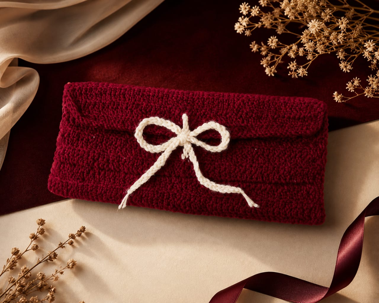 Handmade Crochet Clutch Bag with Bow